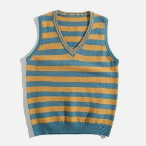 trendy striped sweater vest color block urban appeal 7600