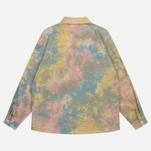 trendy tie dye plaid shirt youthful long sleeve design 5434