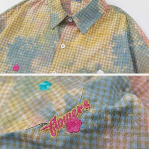 trendy tie dye plaid shirt youthful long sleeve design 8446