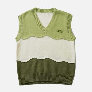 tricolor stitched stripe vest   youthful & dynamic style 3853