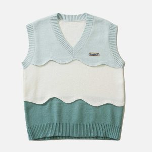 tricolor stitched stripe vest   youthful & dynamic style 8863