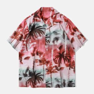 tropical coconut tree print shirt   youthful & vibrant style 2252