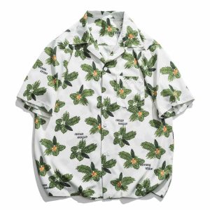 tropical pineapple leaves shirt youthful short sleeve design 7036