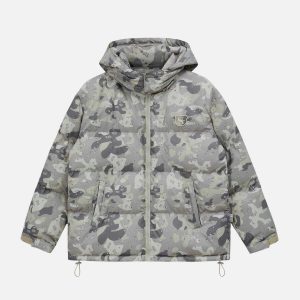 urban camo coat with embroidered letters winter chic 4208