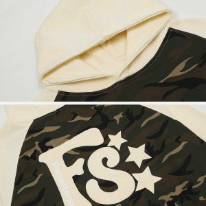 urban camo hoodie edgy patchwork design & y2k vibe 8708