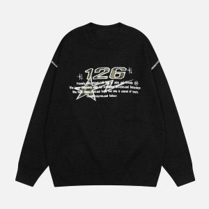 urban camo letter sweater crafted applique design 3054