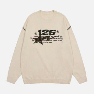 urban camo letter sweater crafted applique design 3594