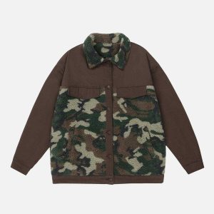 urban camo stitch sherpa coat   exclusive & cozy design 5304
