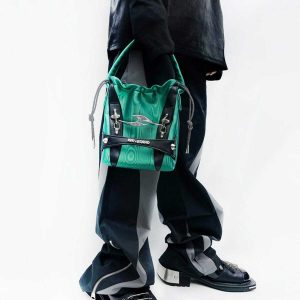 urban chic metal buckle bag sleek drawstring design 7921