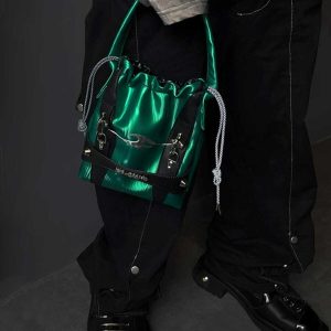 urban chic metal buckle bag sleek drawstring design 8914