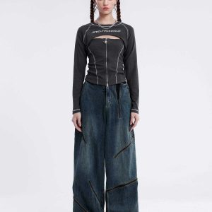 urban chic multi zipper jeans   trendy y2k aesthetic 3136