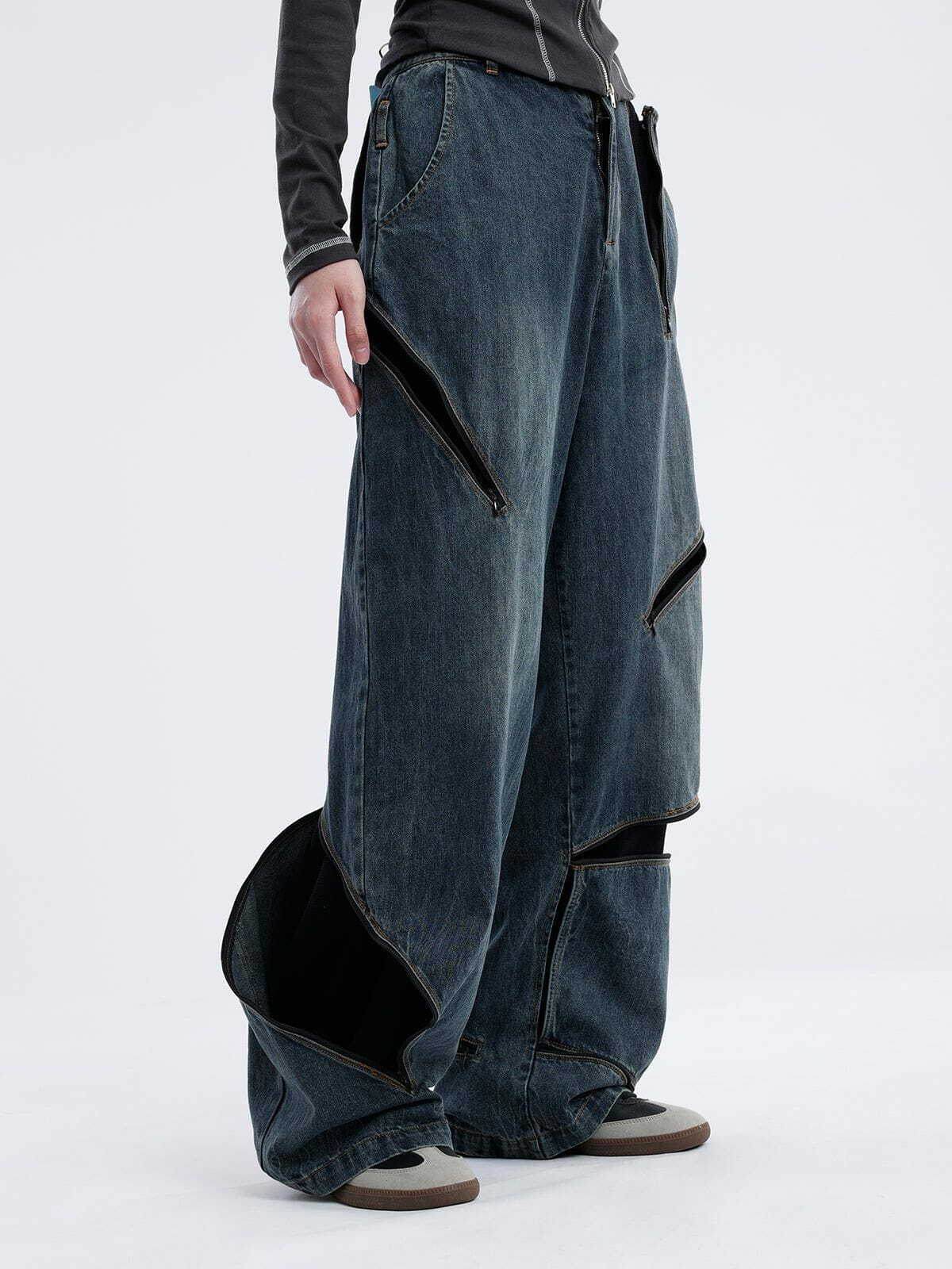 urban chic multi zipper jeans   trendy y2k aesthetic 8037