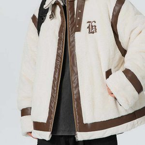 urban chic pu leather & sherpa patchwork coat 1282
