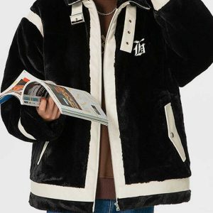 urban chic pu leather & sherpa patchwork coat 4245