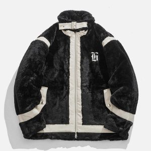 urban chic pu leather & sherpa patchwork coat 4247