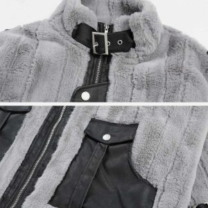 urban chic pu patchwork sherpa coat   trendy & warm 3398