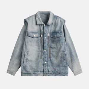 urban chic zip up denim jacket with waterwash finish 3329