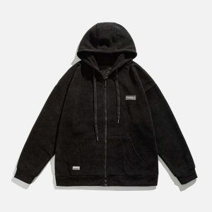 urban labeled loose fleece hoodie zip up chic comfort 4274
