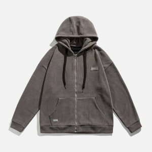 urban labeled loose fleece hoodie zip up chic comfort 5357