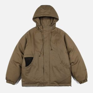 urban mesh pocket hooded coat   sleek & trendy design 7114