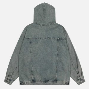 urban multi pocket denim hoodie sleek & trendy design 1412