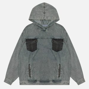 urban multi pocket denim hoodie sleek & trendy design 2904