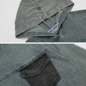 urban multi pocket denim hoodie sleek & trendy design 7001