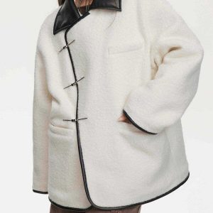 urban sherpa coat with metal buckle   chic & cozy fashion 2650