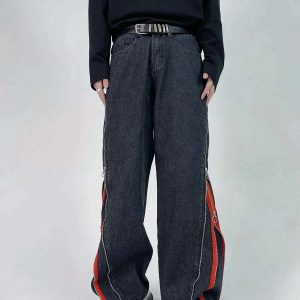 urban stripe zip jeans   sleek & trendy streetwear classic 2179