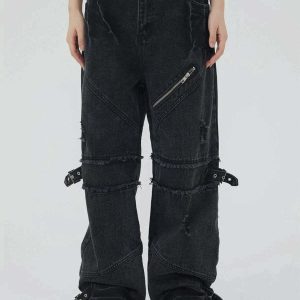 urban washed jeans with irregular zip up   sleek & edgy 4967