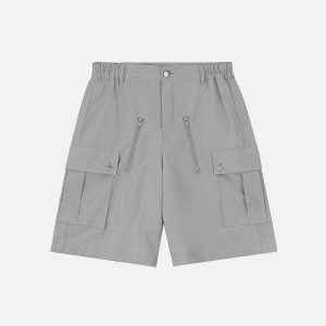 urban zip up flap pocket shorts   sleek & trendy design 2889