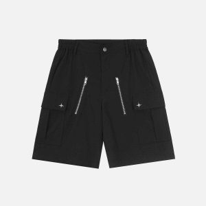 urban zip up flap pocket shorts   sleek & trendy design 7891
