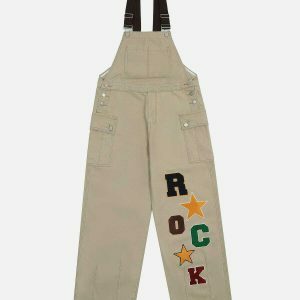 vibrant applique denim overalls retro streetwear chic 1472