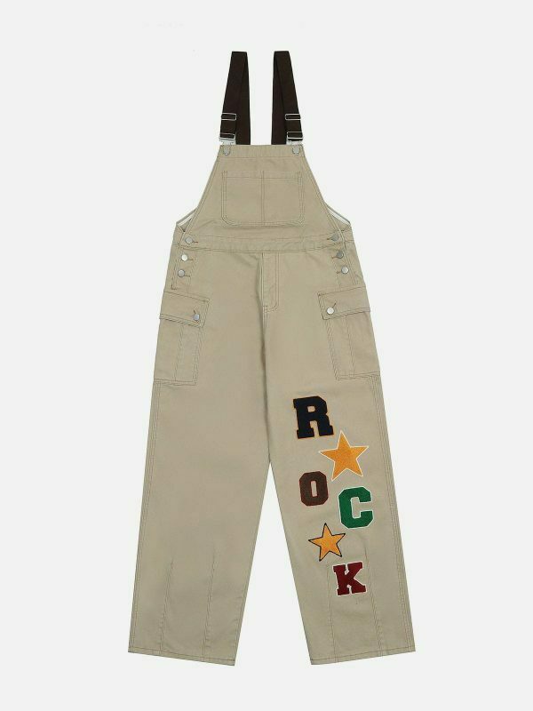 vibrant applique denim overalls retro streetwear chic 1472