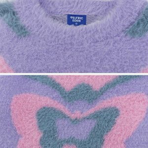 vibrant butterfly jacquard sweater color block chic 5629