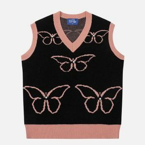 vibrant butterfly jacquard sweater vest 2054