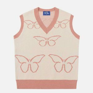 vibrant butterfly jacquard sweater vest 2801