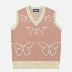 vibrant butterfly jacquard sweater vest 5172