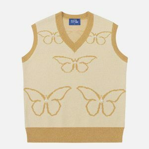 vibrant butterfly jacquard sweater vest 7306