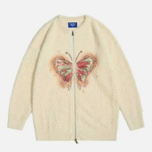 vibrant butterfly zipper cardigan 5636
