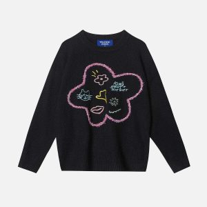 vibrant cartoon embroidery sweater urban chic 3754