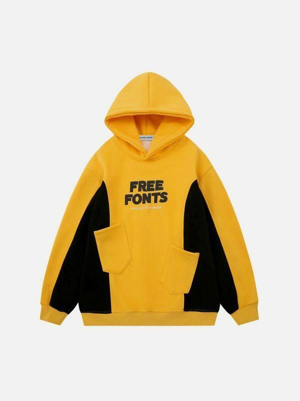 vibrant color block hoodie with irregular pocket 2525