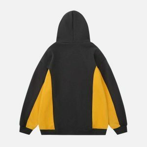 vibrant color block hoodie with irregular pocket 7936