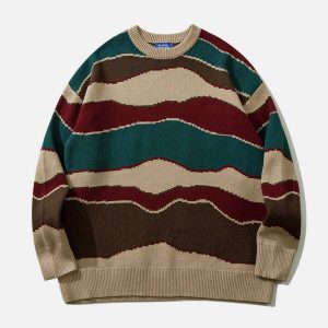 vibrant color block stripe sweater   y2k streetwear icon 6619