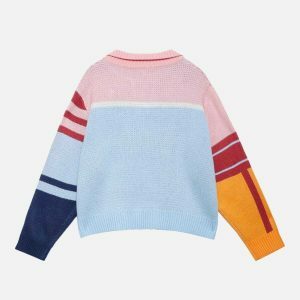 vibrant color block sweater   trendy & edgy streetwear 8636