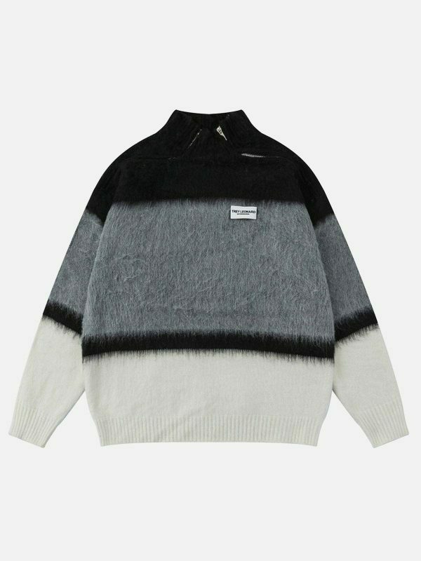 vibrant color block zip up sweater 1771