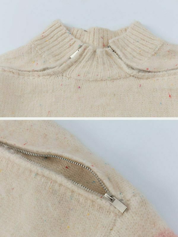 vibrant color block zip up sweater 2698