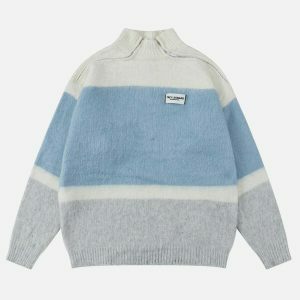 vibrant color block zip up sweater 4090