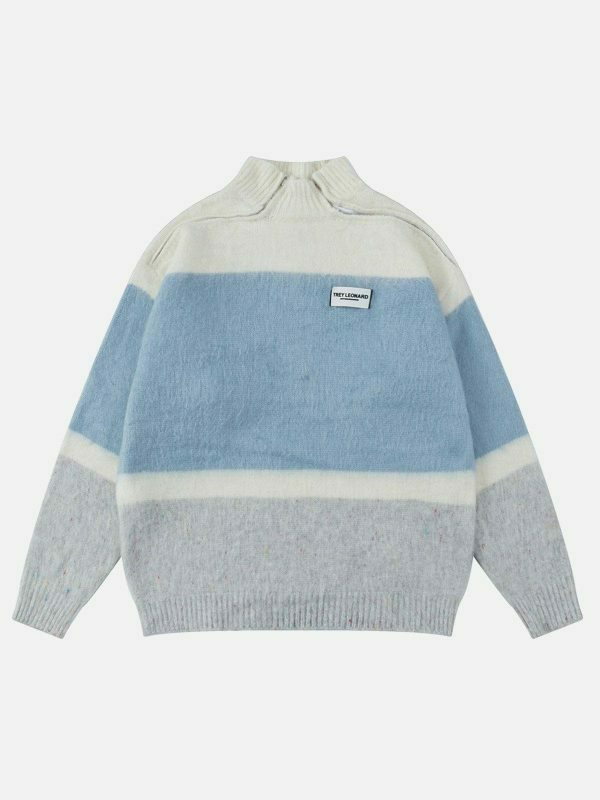 vibrant color block zip up sweater 4090