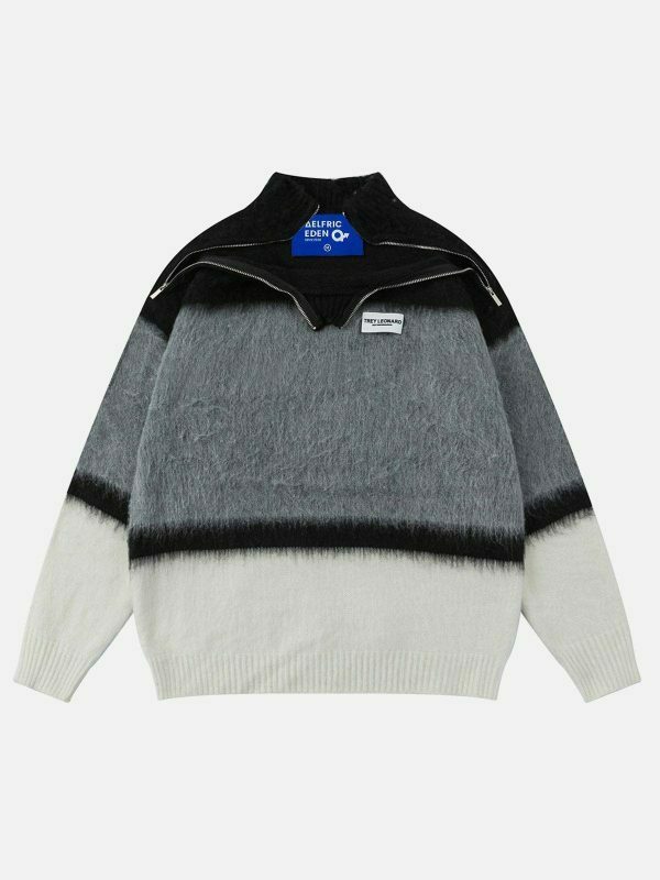 vibrant color block zip up sweater 5991